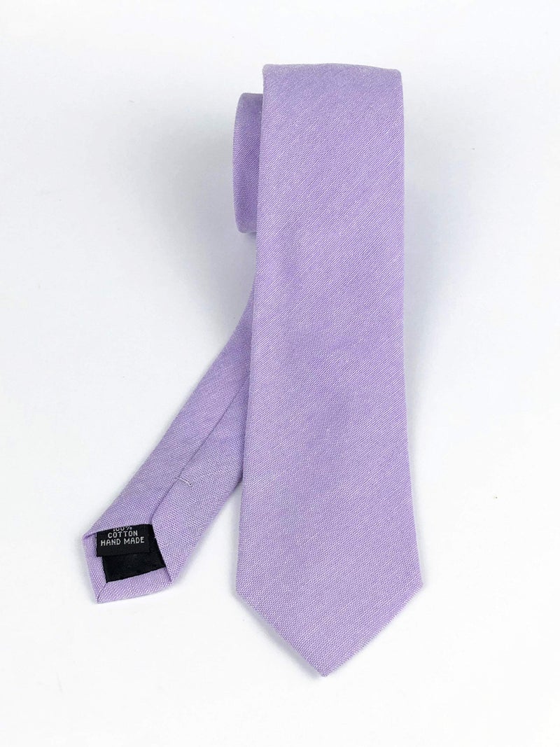Secdtie Men's Skinny Tie Causal Cotton Solid Color Linen Narrow Slim cut Necktie (One Size, Lavender) - Image 2